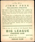 1933 Goudey #29  Jimmie Foxx  Back Thumbnail