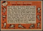 1958 Topps #436   -  Willie Mays / Duke Snider Rival Fence Busters Back Thumbnail