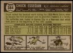 1961 Topps #384  Chuck Essegian  Back Thumbnail