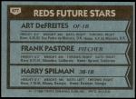 1980 Topps #677   -  Art DeFreites / Frank Pastore / Harry Spilman  Reds Rookies Back Thumbnail
