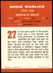 1963 Fleer #27  Ernie Warlick  Back Thumbnail