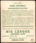 1933 Goudey #123  Jack Russell  Back Thumbnail