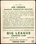 1933 Goudey #189  Joe Cronin  Back Thumbnail