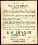 1933 Goudey #15  Vic Sorrell  Back Thumbnail