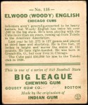 1933 Goudey #135  Woody English  Back Thumbnail