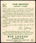 1934 Goudey #44  Tommy Bridges  Back Thumbnail