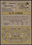 1974 Topps #303  D.D. Lewis  Back Thumbnail
