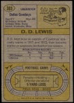 1974 Topps #303  D.D. Lewis  Back Thumbnail
