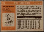 1972 Topps #110  Vic Hadfield  Back Thumbnail