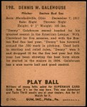 1940 Play Ball #198  Dennis Galehouse  Back Thumbnail