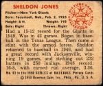 1950 Bowman #83  Sheldon Jones  Back Thumbnail