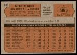 1972 Topps #138  Mike Kekich  Back Thumbnail