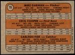 1972 Topps #79   -  Carlton Fisk / Cecil Cooper / Mike Garman Red Sox Rookies Back Thumbnail