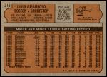 1972 Topps #313  Luis Aparicio  Back Thumbnail