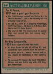 1975 Topps #191   -  Roy Campanella / Al Rosen 1953 MVPs Back Thumbnail