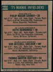 1975 Topps #623   -  Keith Hernandez / Phil Garner / Bob Sheldon / Tom Veryzer Rookie Infielders Back Thumbnail