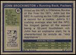 1972 Topps #85  John Brockington  Back Thumbnail