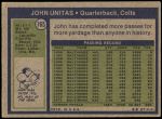 1972 Topps #165  Johnny Unitas  Back Thumbnail
