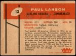 1960 Fleer #13  Paul Larson  Back Thumbnail