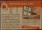 1954 Topps World on Wheels #84   Lincoln Capri 1953 Back Thumbnail