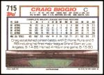 1992 Topps #715  Craig Biggio  Back Thumbnail