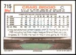 1992 Topps #715  Craig Biggio  Back Thumbnail