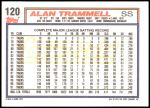 1992 Topps #120  Alan Trammell  Back Thumbnail