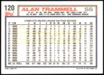 1992 Topps #120  Alan Trammell  Back Thumbnail