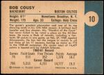 1961 Fleer #10  Bob Cousy  Back Thumbnail