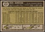 1961 Topps #414  Dick Donovan  Back Thumbnail