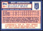 1984 Topps Traded #104  Bret Saberhagen  Back Thumbnail