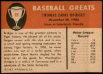 1961 Fleer #95  Tommy Bridges  Back Thumbnail