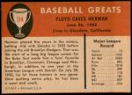 1961 Fleer #114  Babe Herman  Back Thumbnail