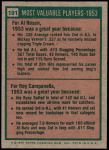 1975 Topps #191   -  Roy Campanella / Al Rosen 1953 MVPs Back Thumbnail
