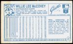 1979 Kellogg's #17  Willie McCovey  Back Thumbnail