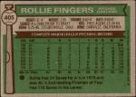 1976 Topps #405  Rollie Fingers  Back Thumbnail