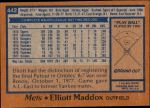 1978 Topps #442  Elliott Maddox  Back Thumbnail