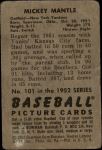 1952 Bowman #101  Mickey Mantle  Back Thumbnail