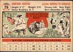 1956 Topps #79 Sandy Koufax Back Thumbnail