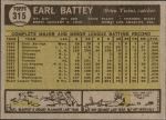 1961 Topps #315  Earl Battey  Back Thumbnail