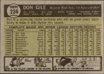 1961 Topps #236  Don Gile  Back Thumbnail