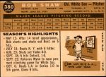 1960 Topps #380  Bob Shaw  Back Thumbnail