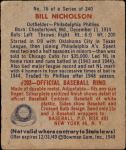 1949 Bowman #76  Bill Nicholson  Back Thumbnail