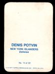 1977 Topps O-Pee-Chee Glossy #15 RND Denis Potvin  Back Thumbnail