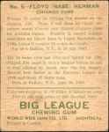 1933 World Wide Gum #5  Babe Herman    Back Thumbnail