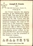 1961 Golden Press #14  Joe Cronin  Back Thumbnail
