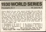 1971 Fleer World Series #28   -  Jimmie Foxx 1930 A's / Cardinals  Back Thumbnail