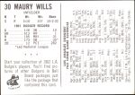 1962 Bell Brand Dodgers #30  Maury Wills  Back Thumbnail