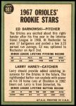 1967 Topps #507   -  Larry Haney / Ed Barnowski Orioles Rookies Back Thumbnail