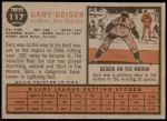 1962 Topps #117 GRN Gary Geiger  Back Thumbnail
